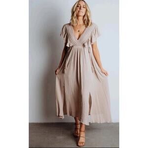 Baltic Born Womens Jennifer Deep V Flutter Sleeve Maxi Dress 3XL XXXL Boho Beige